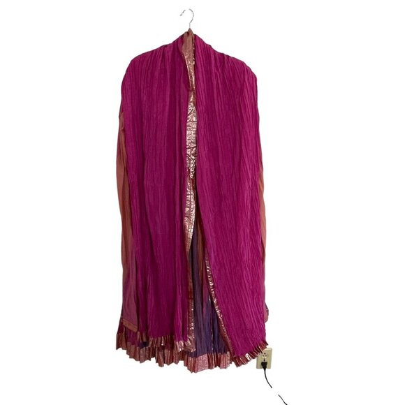 Abhishek Gupta M Pink Handmade Indian Anarkali Dress Dupatta Gold Accents Flowy - Picture 2 of 11